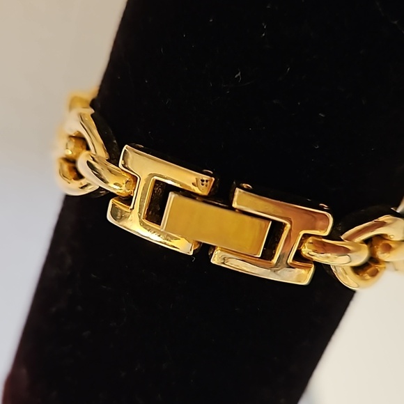 Rhinestone & Goldtone Link 6.5" Bracelet - Picture 5 of 9